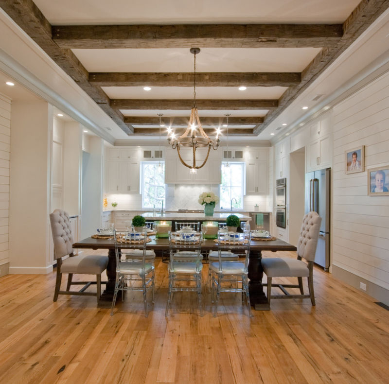 open-beam-ceiling-dining-room-traditional-with-sink-in-island-rustic-ceiling-beams-glass-dining-chairs-kitchen-window-8